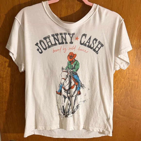 Daydreamer Tops - Daydreamer Johnny Cash Graphic Tee - White with Multicolor Cowboy Print